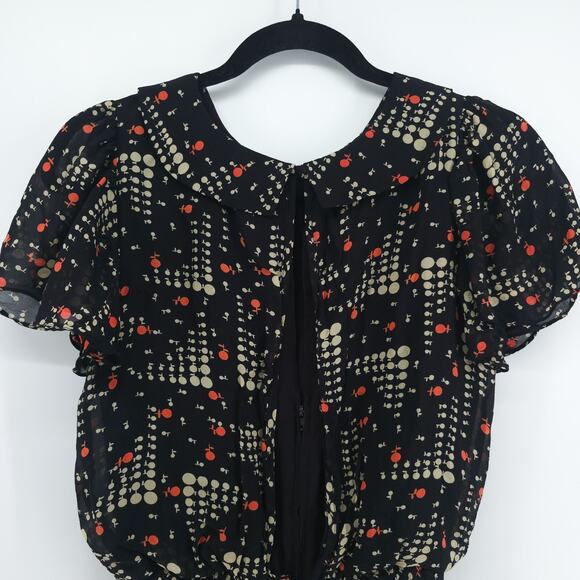 VTG Luxe XS 100% Silk Y2K Whimsigoth Twee Art Blouse Rouche Waist Flutter Sleeve - Picture 7 of 16